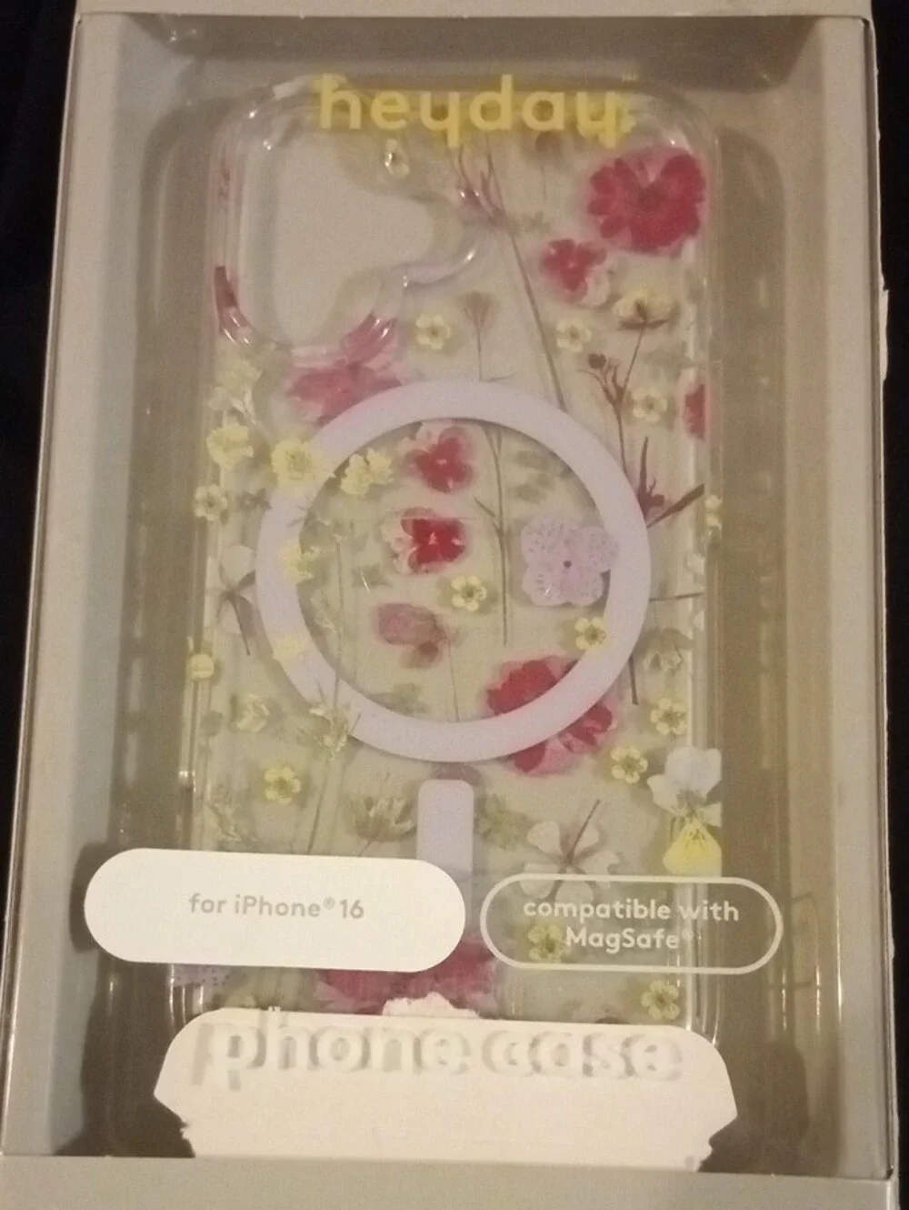 heyday Clear Floral MagSafe iPhone 16 Case with Pink & Yellow Flowers